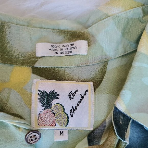 Ron Chereskin Mens Shirt M Green Floral Hawaiian Button Up Short Sleeve - Picture 4 of 10